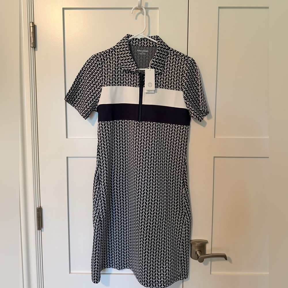 NWT Tory Sport Navy and White Patterned Polo Dress